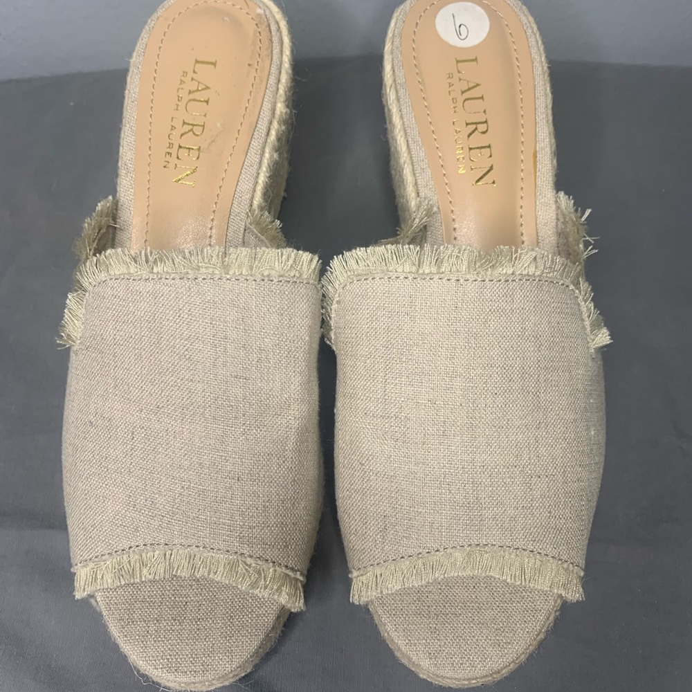 Ralph Lauren Natural Linen Espadrille Slide Sandals